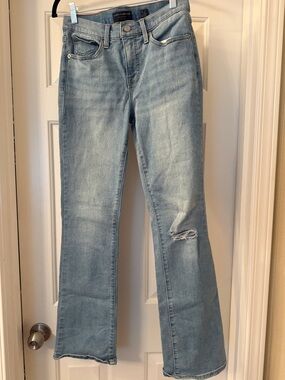 Lucky Brand Light Wash Flare Jeans with Knee Rip